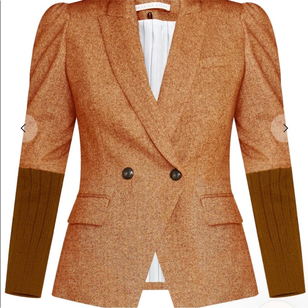 $798 Veronica Beard Bayard Dickey Jacket colorblock Herringbone Camel brown sz 6 - Picture 9 of 16